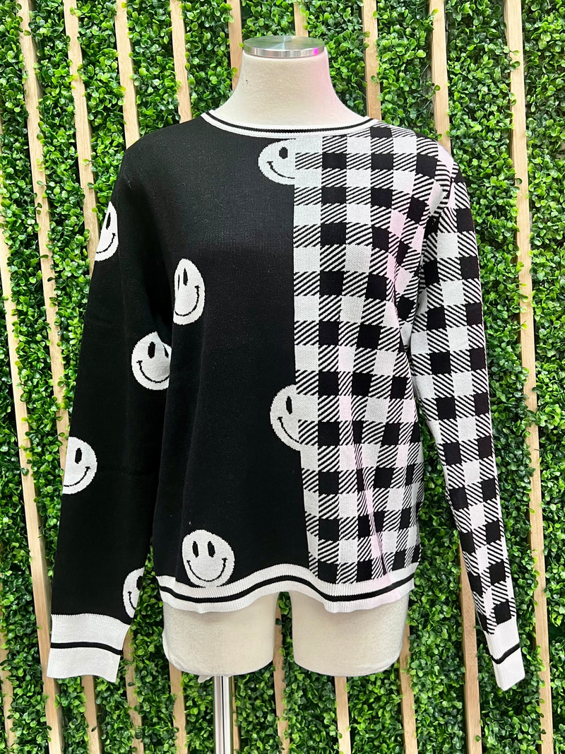 Contrast Happy Face Sweater