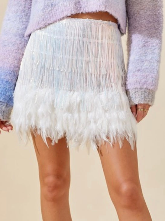 Iridescent Feather Sequin Short Skirt