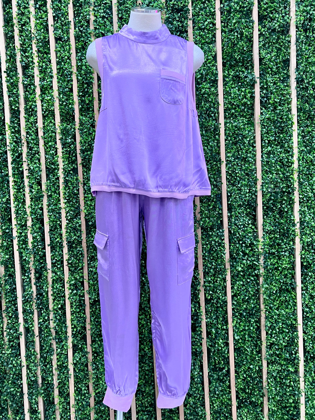 Lavender Satin Cargo Jogger