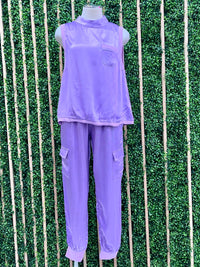 Lavender Satin Cargo Jogger