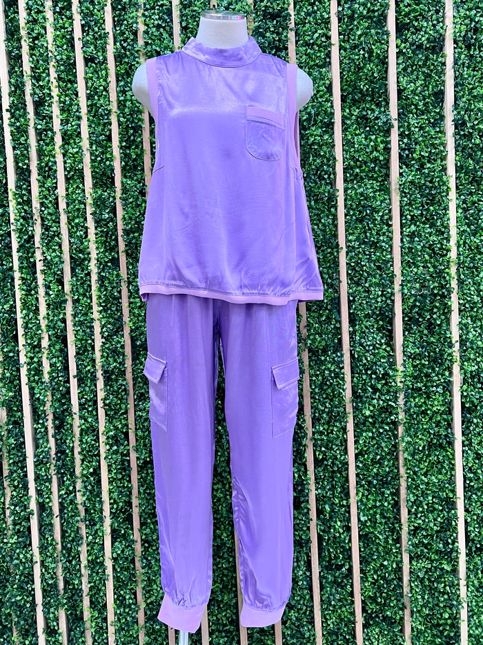 Lavender Satin Cargo Jogger