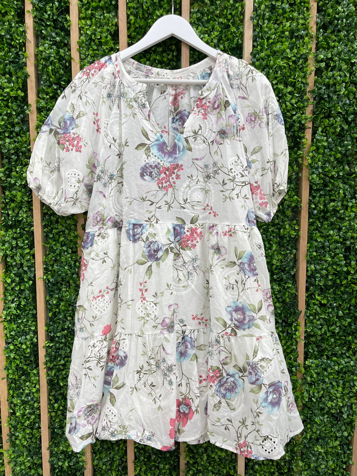 Floral Eyelet Tiered Dress