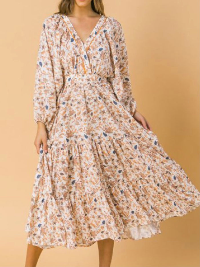 Ivory Floral Midi Dress