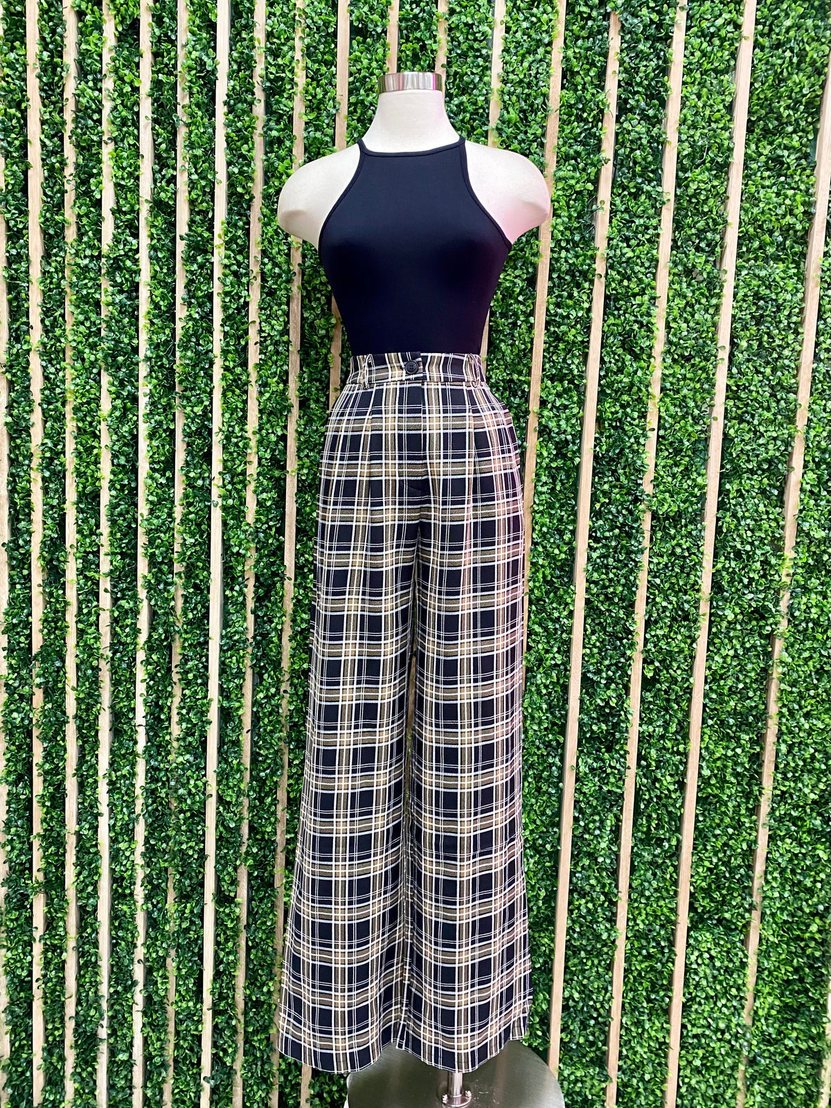 Black Mustard Plaid Wide Leg Pant