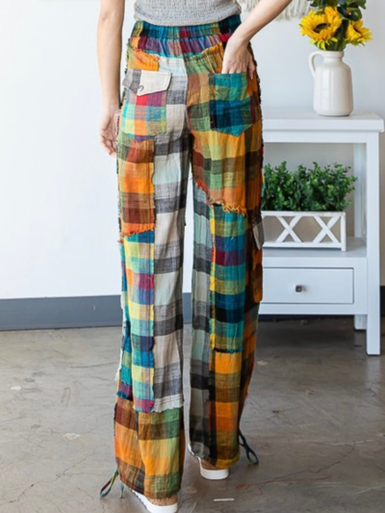 Bright Plaid Wide Leg Pant