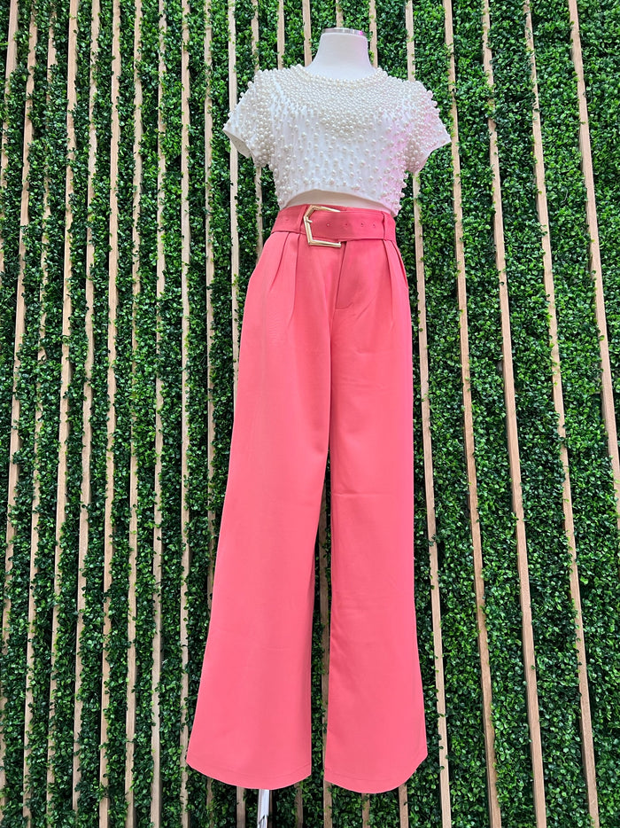 Coral Pink High Waist Palazzo Pants