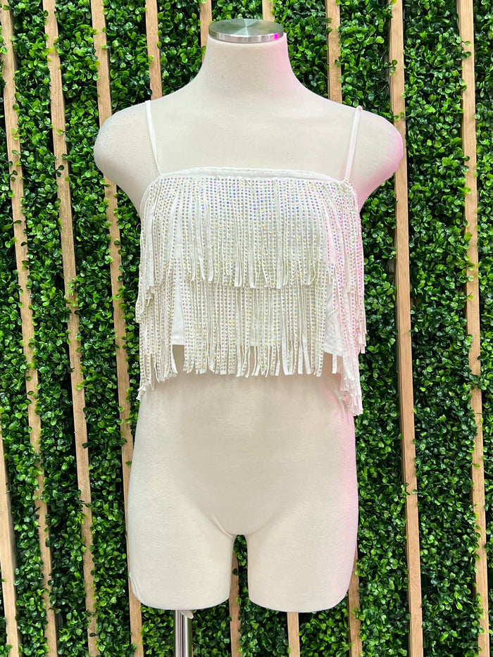 White Studded Fringe Top