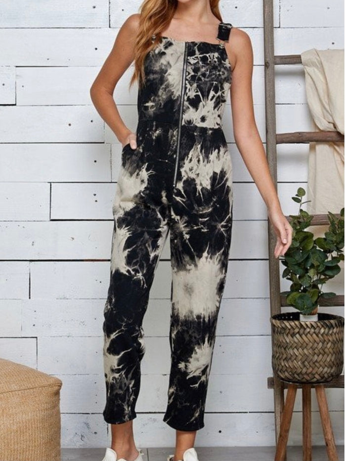 Black Contrast Tie Dye Overall