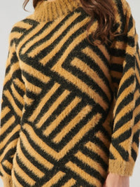 Tan Black Chevron Sweater Dress