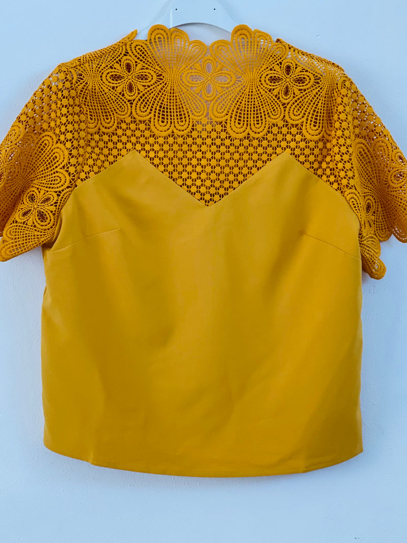 Mustard Lace Neckline Blouse