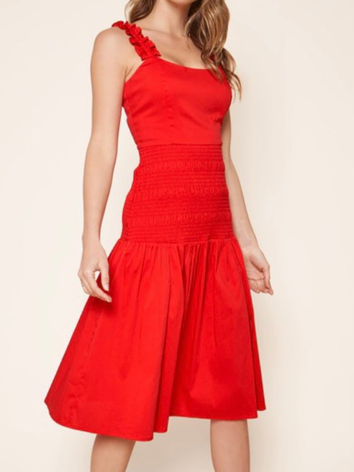 Red Sleeveless Smocked MIdi Dress