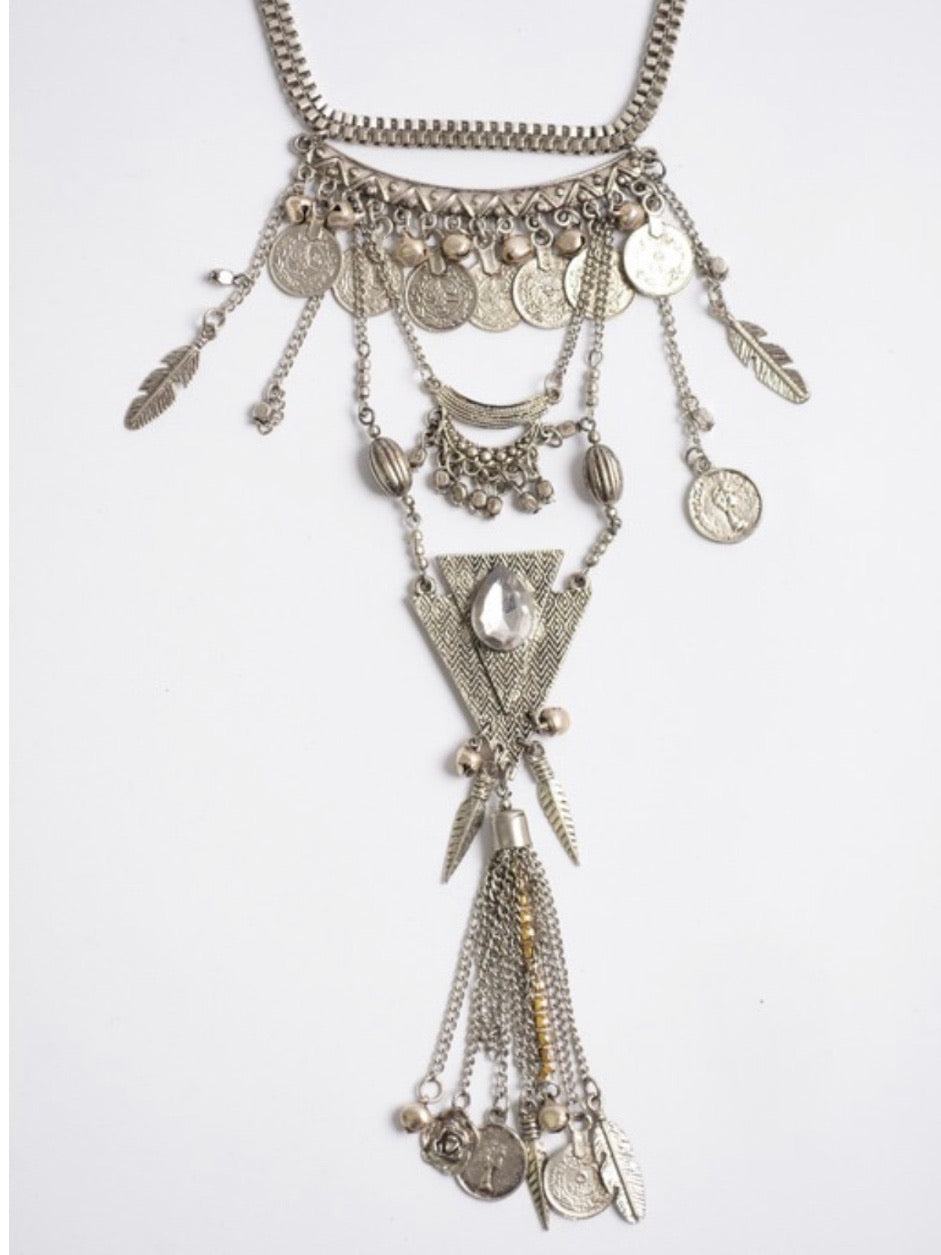 Coins & Fringe Statement Multilayer Necklace