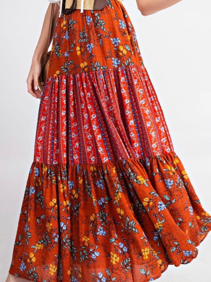 Crimson Wild Bloom Maxi Skirt