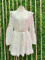Delicate White Lace Long Sleeve Dress