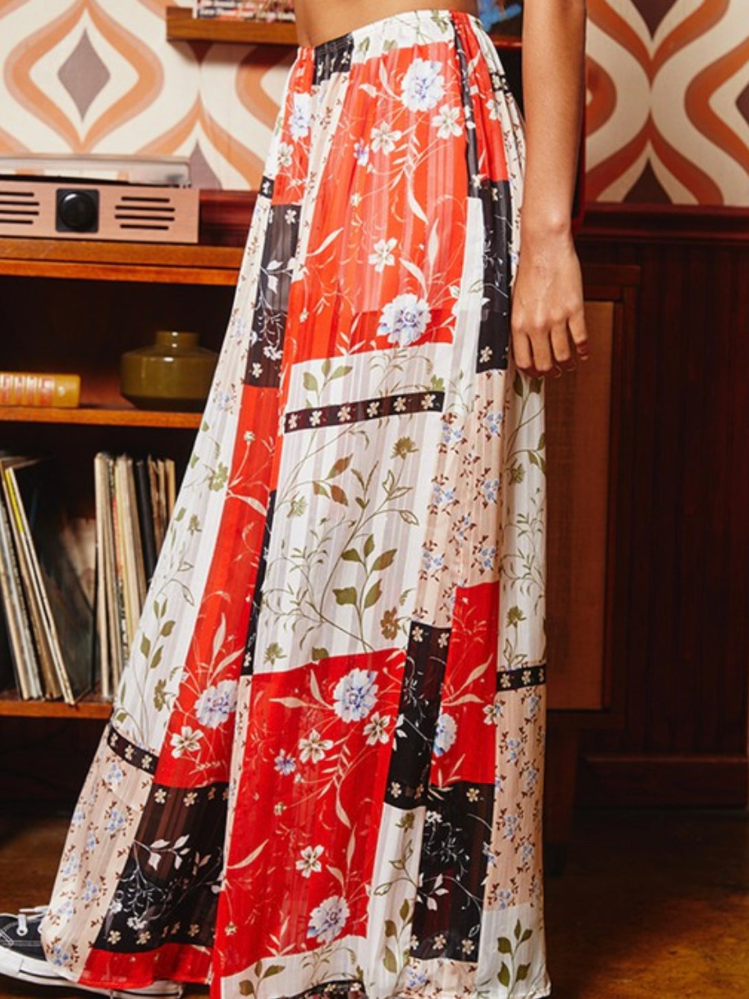 Floral Print Patchwork Pants