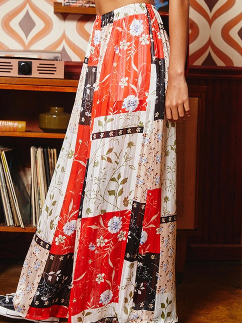 Floral Print Patchwork Pants