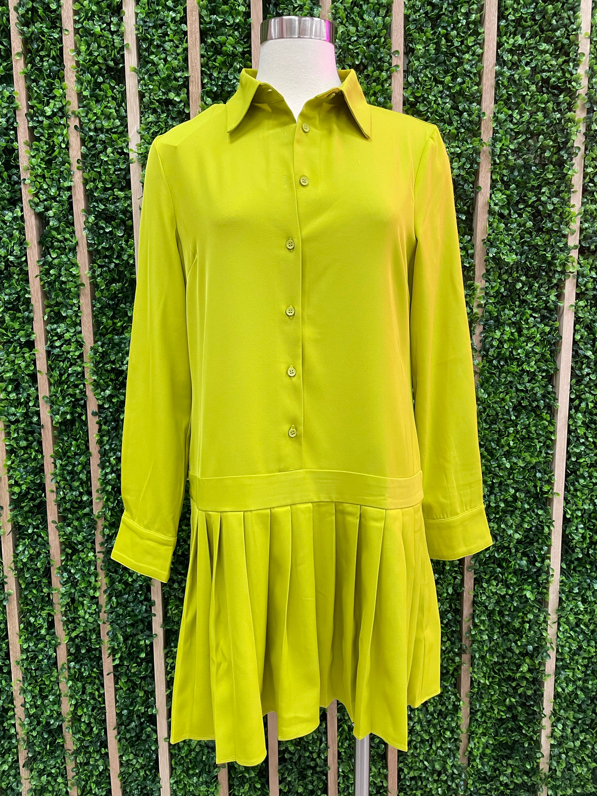 Lime Pleated Drop Waist Dress