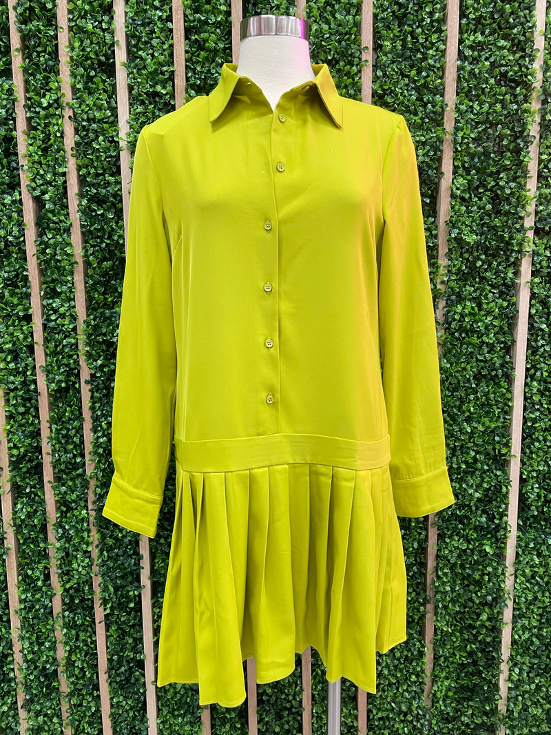 Lime Pleated Drop Waist Dress