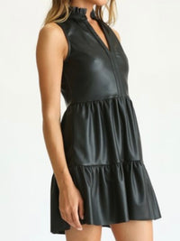 Black Sleeveless Tiered Pleather Dress