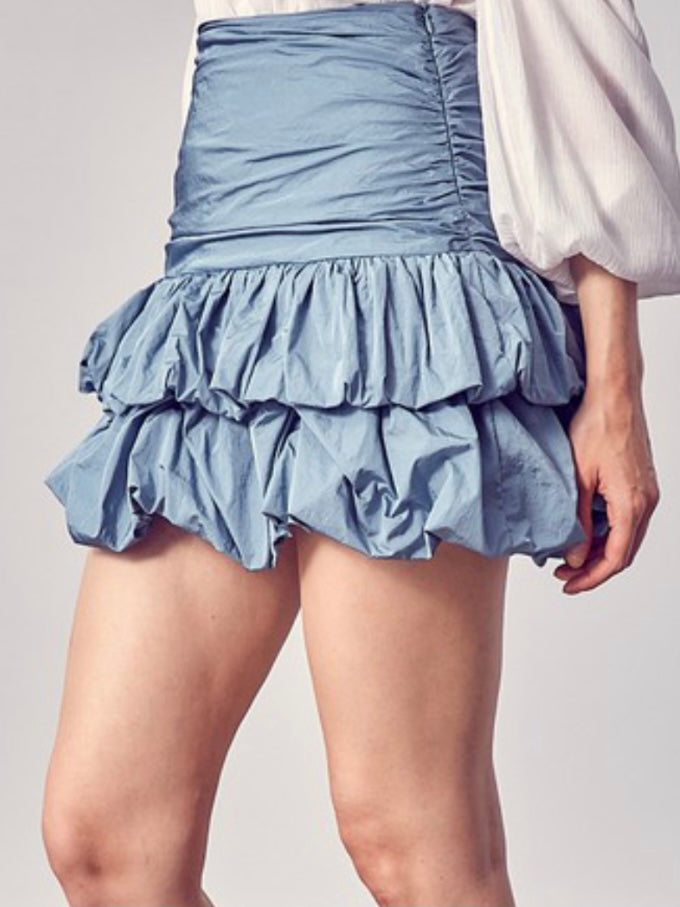 Stone Blue Ruched Mini Skirt