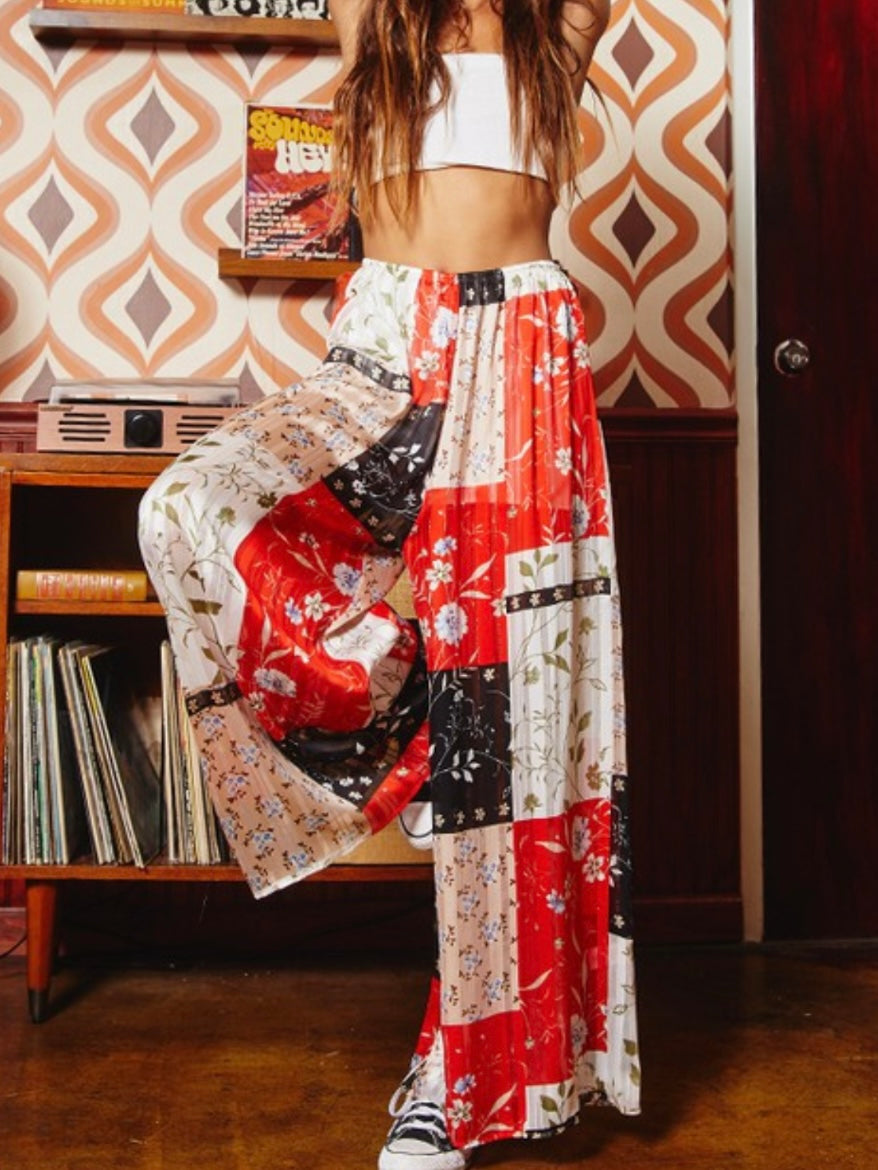 Floral Print Patchwork Pants