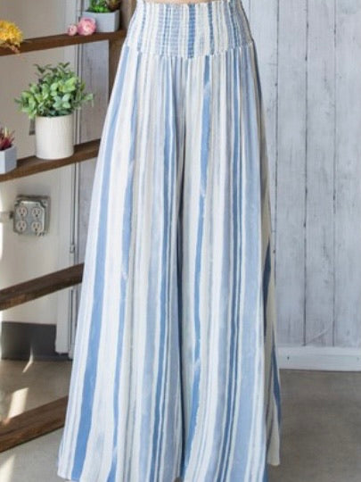 Blue Striped Wide Leg Palazzo