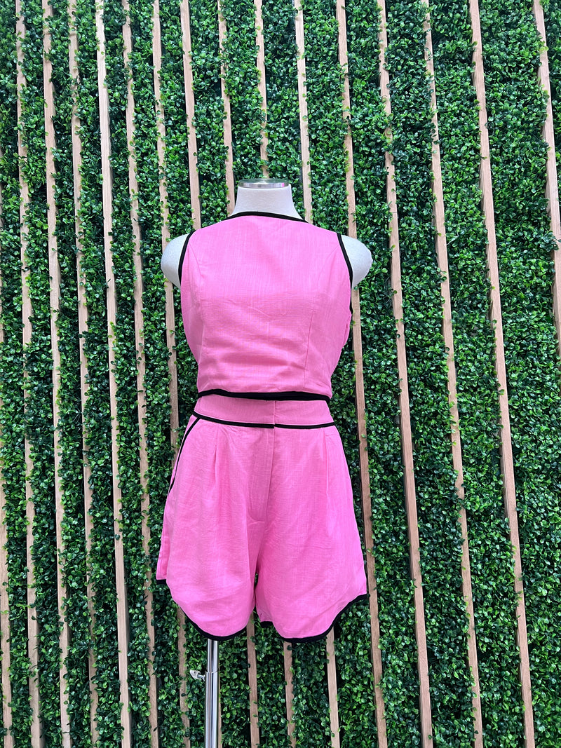 Piping Detail Linen Short Pant Set