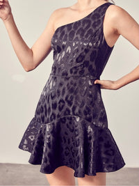 Black Leopard One Shoulder Dress