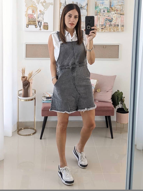 Charcoal Distressed Skirt OVerall