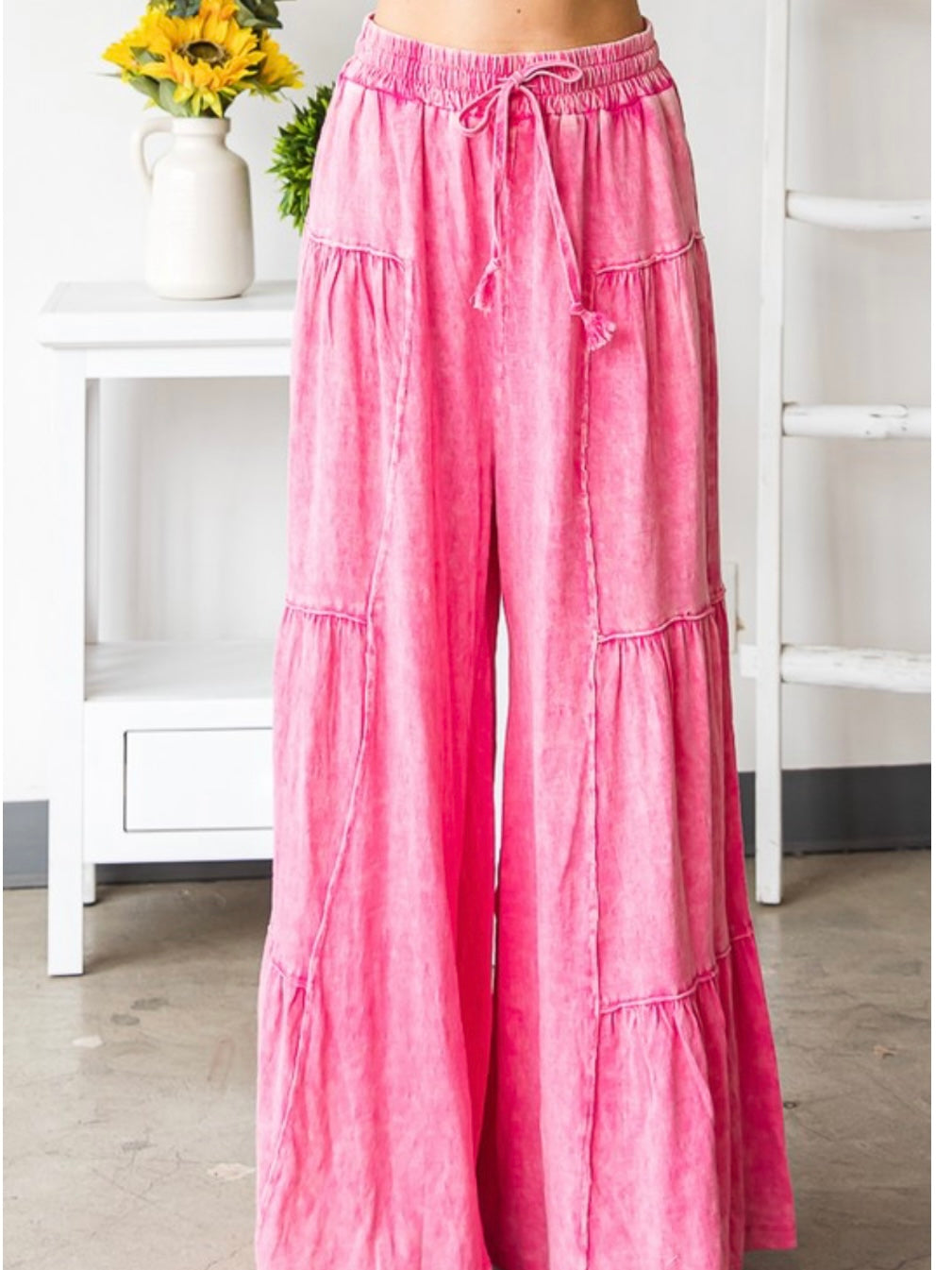 Acid Wash Tiered Wide Leg Pant