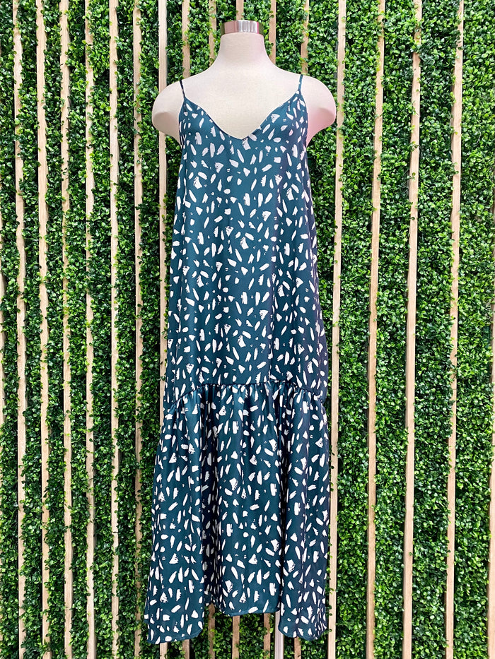 Hunter Green Print Midi Dress