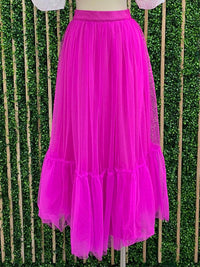 Magenta Tulle Midi Skirt