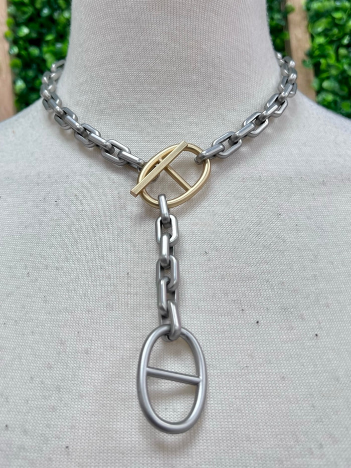 Silver Gold Buckle Y necklace