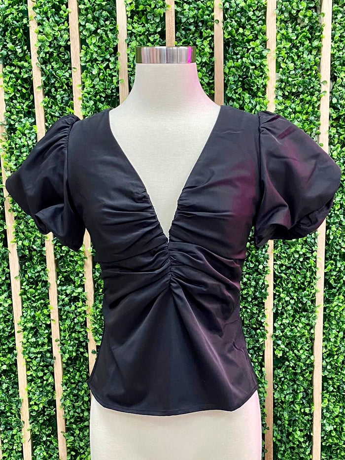 Classy V Neck Puff Sleeve Top