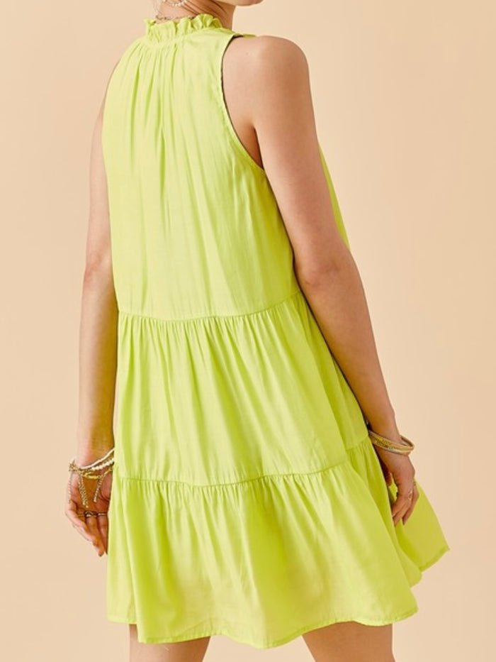 Lime Sleeveless TIered Short Dress