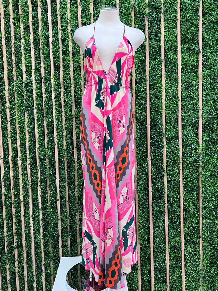 Exquisite Fuchsia Eye Halter Maxi Dress