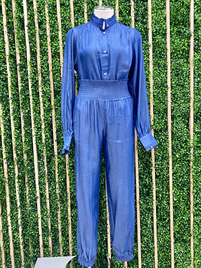 Elegant Denim Button Down Blouse