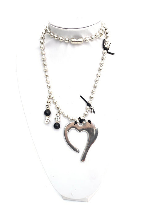 Heart Leather Detail Long Necklace
