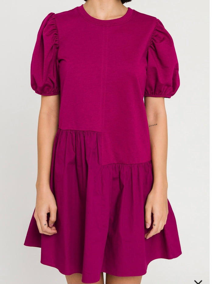 Magenta Balloon Sleeve Dress