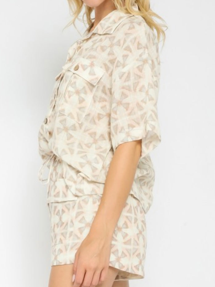 Cream Kaleidoscope Short Pant Set