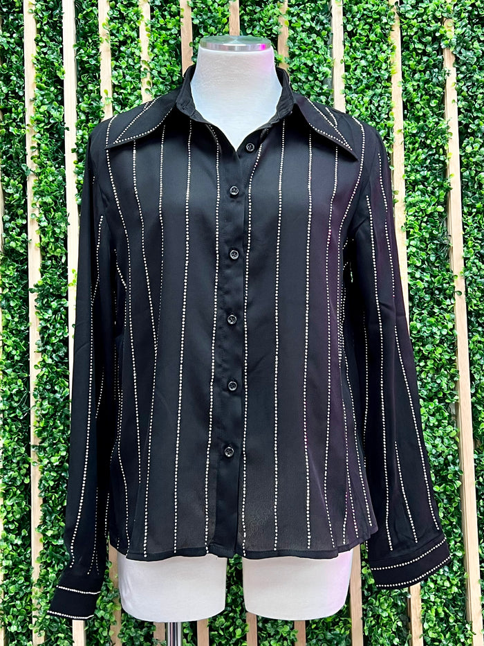 Rhinestone Embellished Button Up Blouse