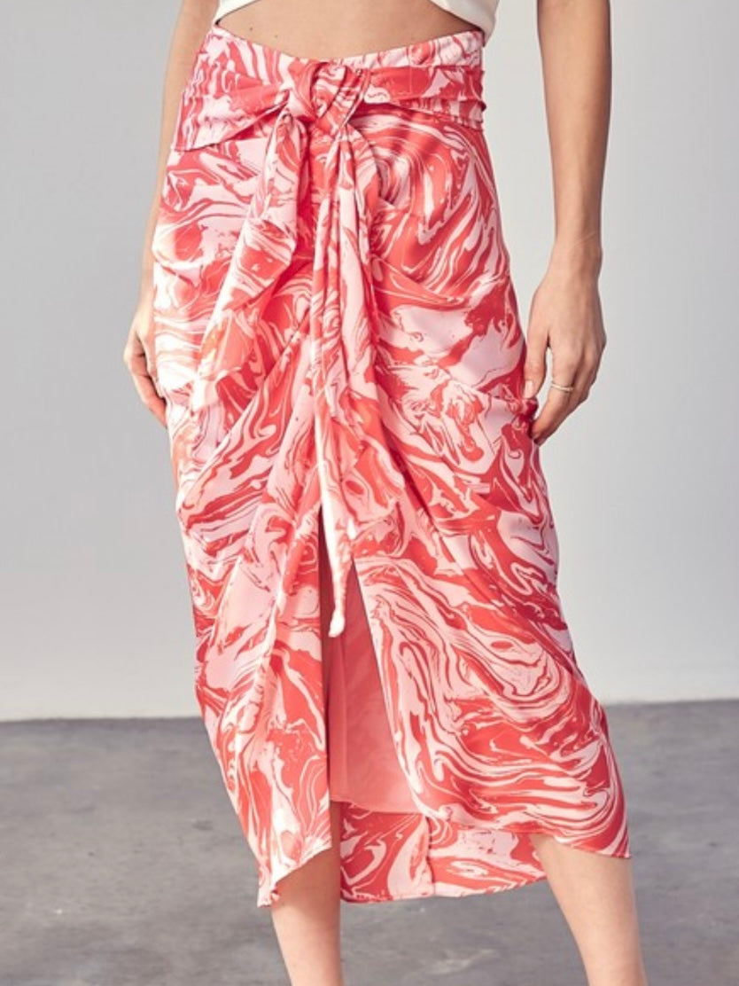 Pink Marble Ruched Midi Skirt
