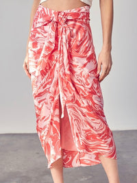 Pink Marble Ruched Midi Skirt