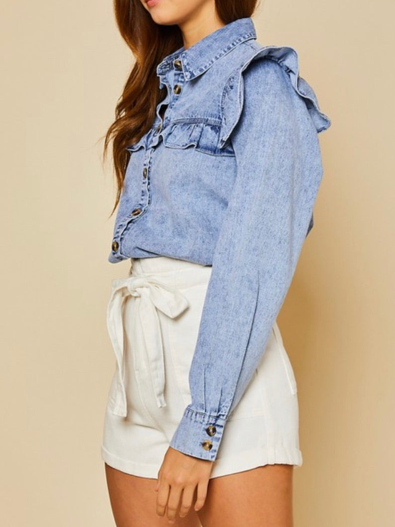 Ruffled Detail Denim blouse