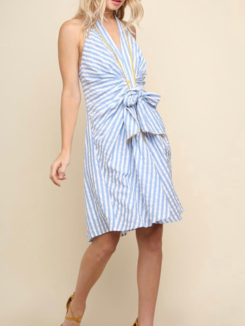 Blue Striped Halter Midi