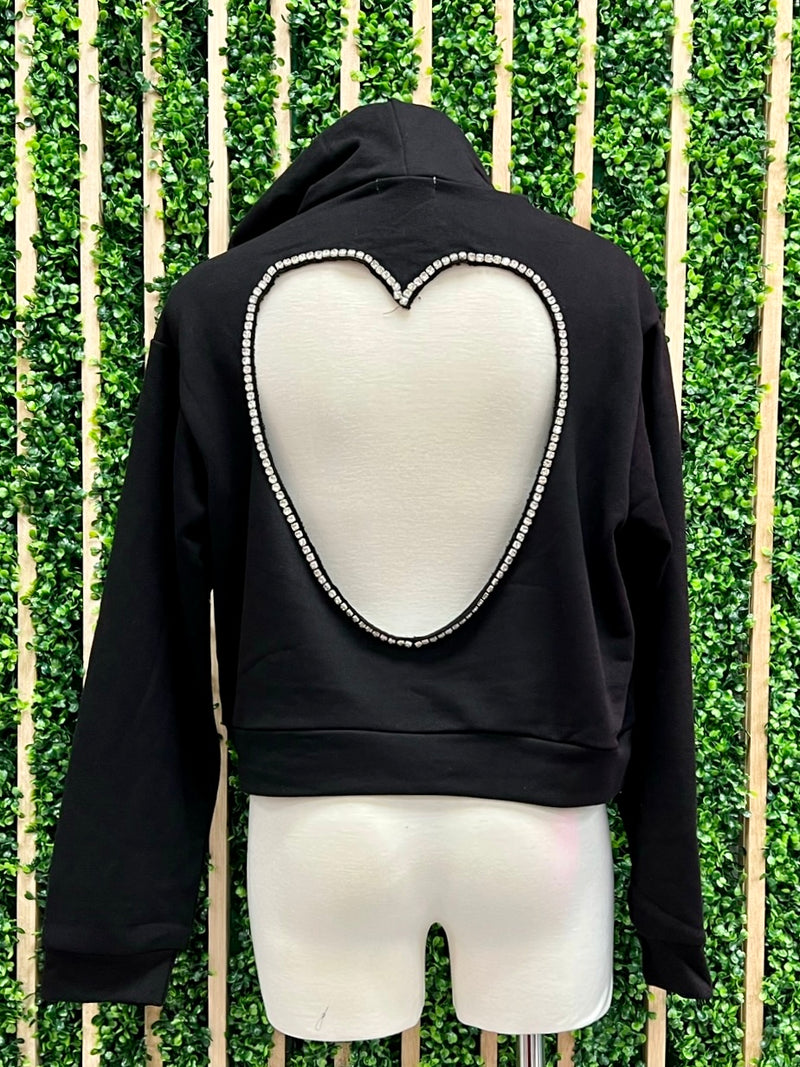 Rhinestone Open Heart Detail Sweater