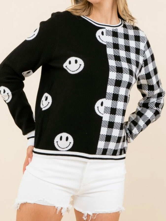 Contrast Happy Face Sweater