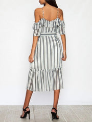 Striped Cold Shoulder Midi Dress
