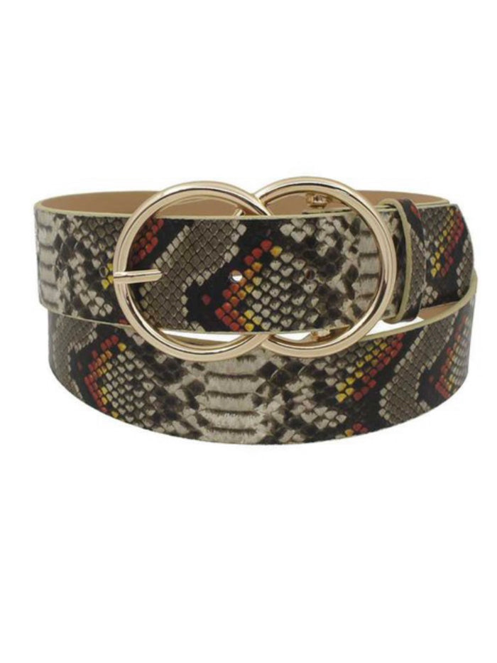 Double Buckle Python Print Belt