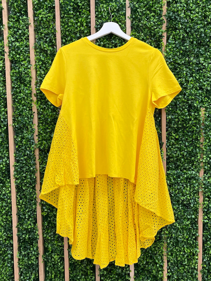 Lemon Hi Low Eyelet Detail Shirt
